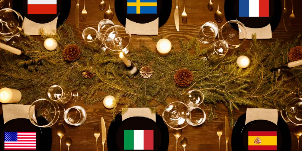 Esstisch mit internationalen Flaggen